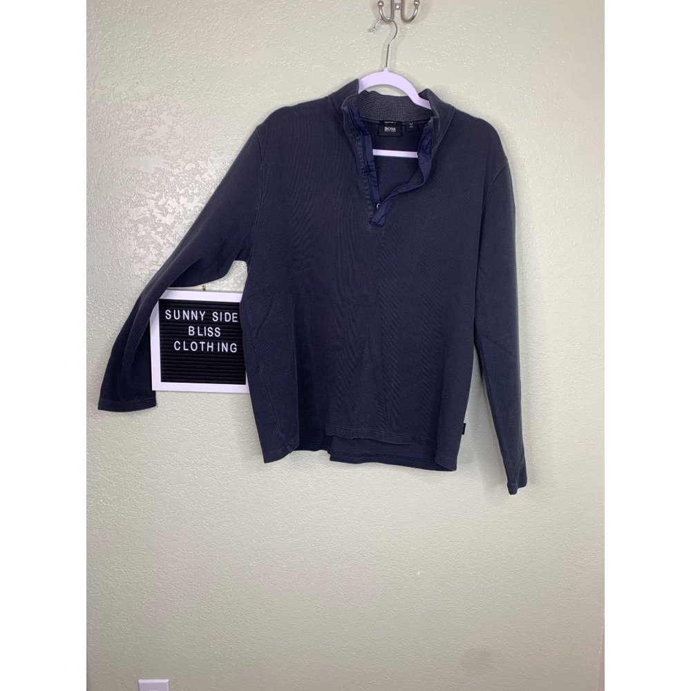 Hugo Boss Men’s Blue Quarter Zip Mock Neck Pullover Sweater Size XL
